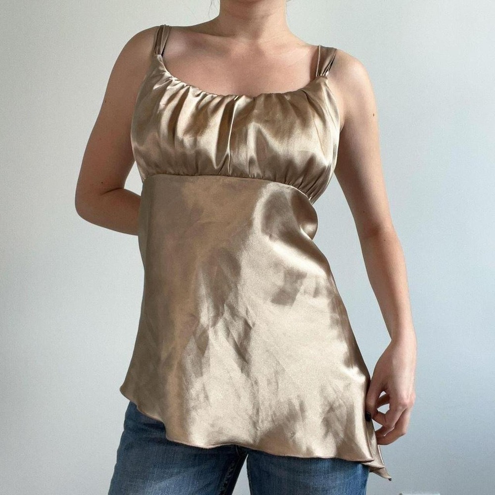 Y2K Self Esteem Asymmetrical Gold Babydoll Top - Picture 3 of 7